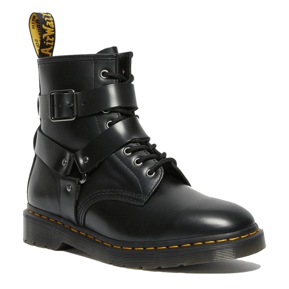 Dr. Martens Shoes - Dr Martens Cristofor Black Leather Harness Buckle Lace-up Boots Mens 7 Women's 8